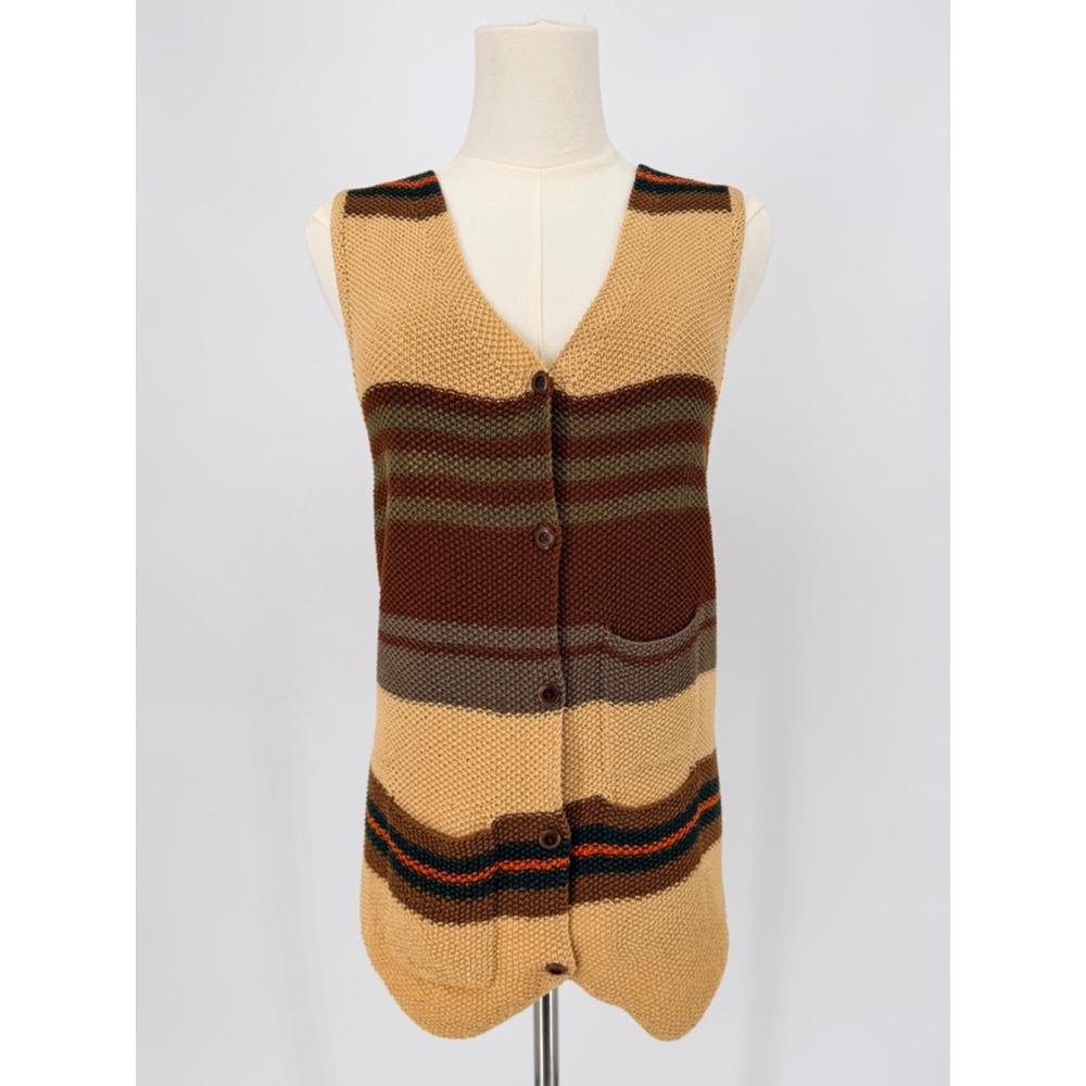 Vintage Ralph Lauren Striped V-Neck Hand Knit Sweater Vest S Womens Academia